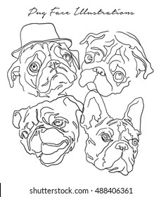 Pug Dog Face Illustration Vector
