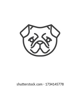 Pug dog face line icon. linear style sign for mobile concept and web design. pug dog breed outline vector icon. Symbol, logo illustration. Vector graphics