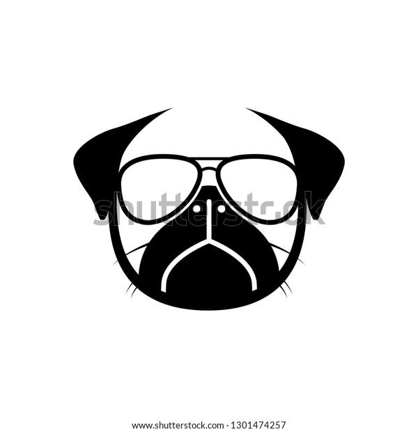 Pug Dog Glasses Black White Draw Stock Vector (Royalty Free) 1301474257 ...