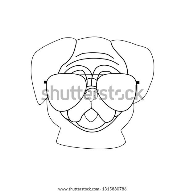 Pug Dog Glasses On White Background Stock Vector (Royalty Free) 1315880786