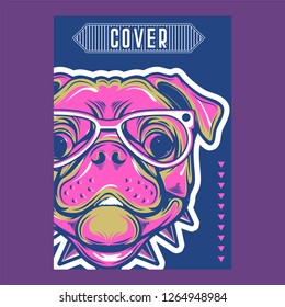 Pug Dog in a glasses. Vector illustration