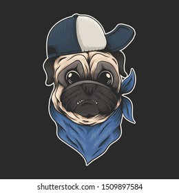 Pug dog hat and bandana vector illustration for your company or brand