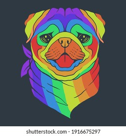 Pug dog head colorful vector illustration for your company or brand