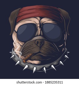 Pug dog head smoke vector illustration for your company or brand