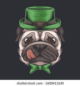 Pug dog head St. patrick's day vector illustration for your company or brand