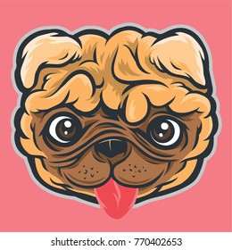 Pug Dog Head Vector Illustration Print : vector illustration isolated - easy to edit