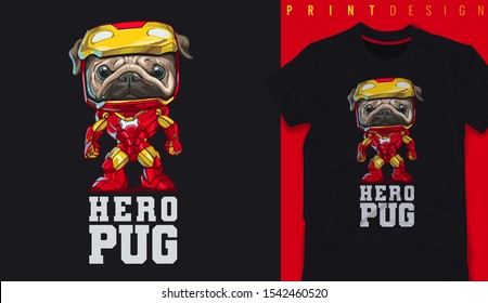 pug dog in hero costumes - vector illustration for t-shirt