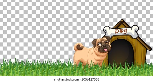 Pug dog with dog house on transparent background illustration