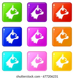 Pug dog icons of 9 color set isolated vector illustration