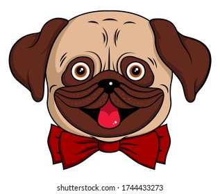 pug, dog, illustraion, head dog, vector, cartoon