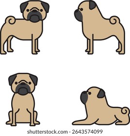 Pug dog illustration various poses