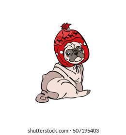 Pug dog. Isolated vector object on white background.