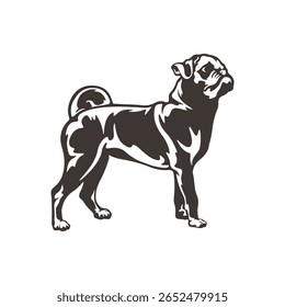 Pug Dog logotipo design vetor. Silhueta Pug Dog modelo ilustração. Símbolo de ícone