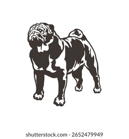 Pug Dog logotipo design vetor. Silhueta Pug Dog modelo ilustração. Símbolo de ícone