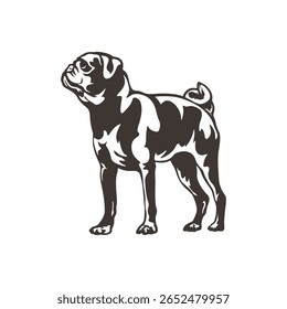 Pug Dog logotipo design vetor. Silhueta Pug Dog modelo ilustração. Símbolo de ícone