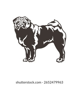 Pug Dog logotipo design vetor. Silhueta Pug Dog modelo ilustração. Símbolo de ícone