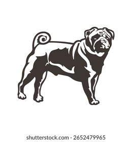 Pug Dog logotipo design vetor. Silhueta Pug Dog modelo ilustração. Símbolo de ícone