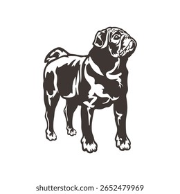 Pug Dog logotipo design vetor. Silhueta Pug Dog modelo ilustração. Símbolo de ícone