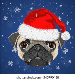 pug dog merry christmas and happy new year