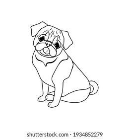 Pug dog outline vector illustration on the white background. Vector illustration