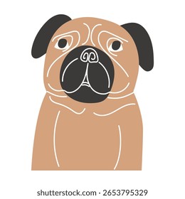 Pug Dog Portrait Half Body Flat Style Pet Illustration