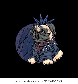 pug dog with punk style gangster premium vector