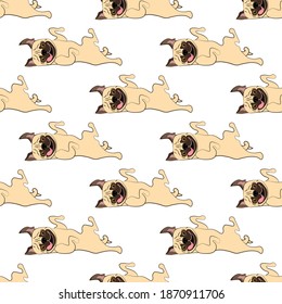 Pug dog seamless pattern on the white background. Vector illustration