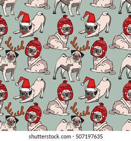 Pug dog. Seamless vector pattern (background).