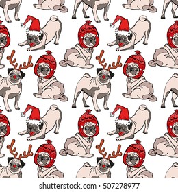 Pug dog. Seamless vector pattern (background).