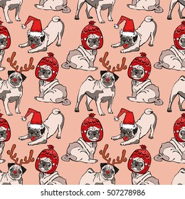 Pug dog. Seamless vector pattern (background).