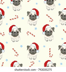 Perro Pug. Patrón vectorial sin problemas