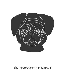 Pug dog silhouette on the white background. Vector illustration