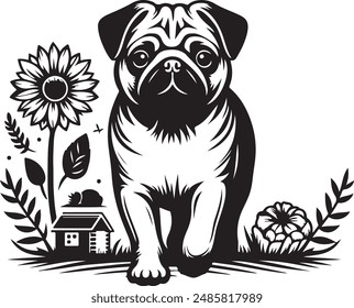 Mops Hund Silhouette Vektorillustration