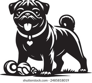 Pug dog silhouette vector illustration