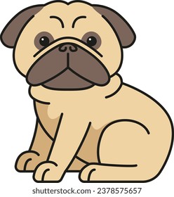 Pug dog sitting on the floor. Vector illustration in cartoon style.