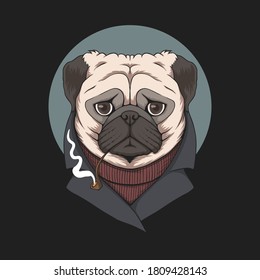 Pug dog smoke pipe illustration for your company or brand