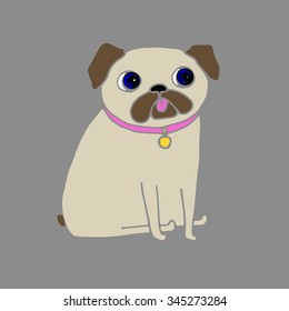 pug dog vector breed illustration purebred animal cartoon graphic