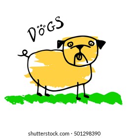 pug dog vector breed illustration purebred animal cartoon graphic