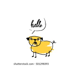 pug dog vector breed illustration purebred animal cartoon graphic