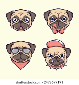 pug dog vector icon set design