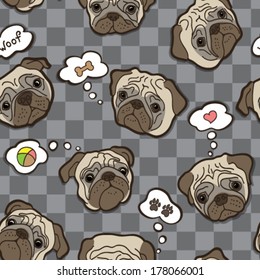 Pug Dog. Vector pattern with pug dog.