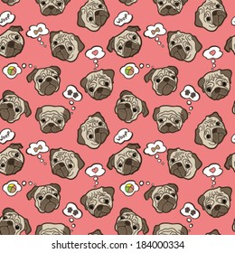 Pug Dog. Vector Pattern With Pug-dog.