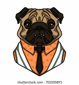 Pug  dog vector in vest gentleman sticker logo tie dot
