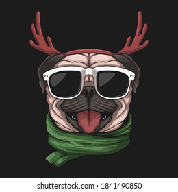 Pug dog wearing a santa hat for christmas vector illustration for your company or brand