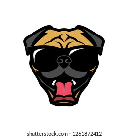 Pug dog wearing sunglasses - vector illustration