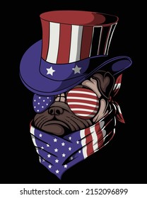 Pug dog wearing a uncle sam hat vector illustration for your company or brand