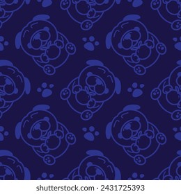 PUG DOGGY IS HOLDING AN ORANGE BLUE BACKGROUND PATTERN