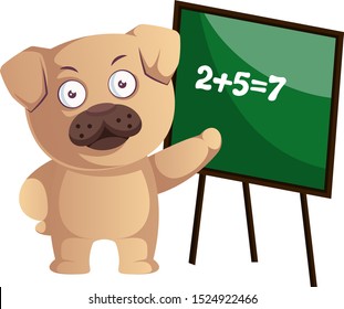 Pug doing math, illustration, vector on white background.