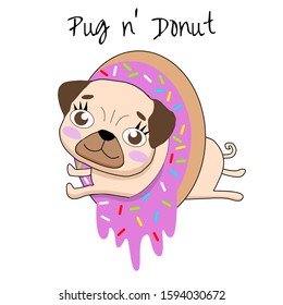 Pug and donut hand drawing illustration vector design.