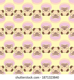 Pug and donuts background for children's textiles, pajamas, postcards. Seamless vector pattern